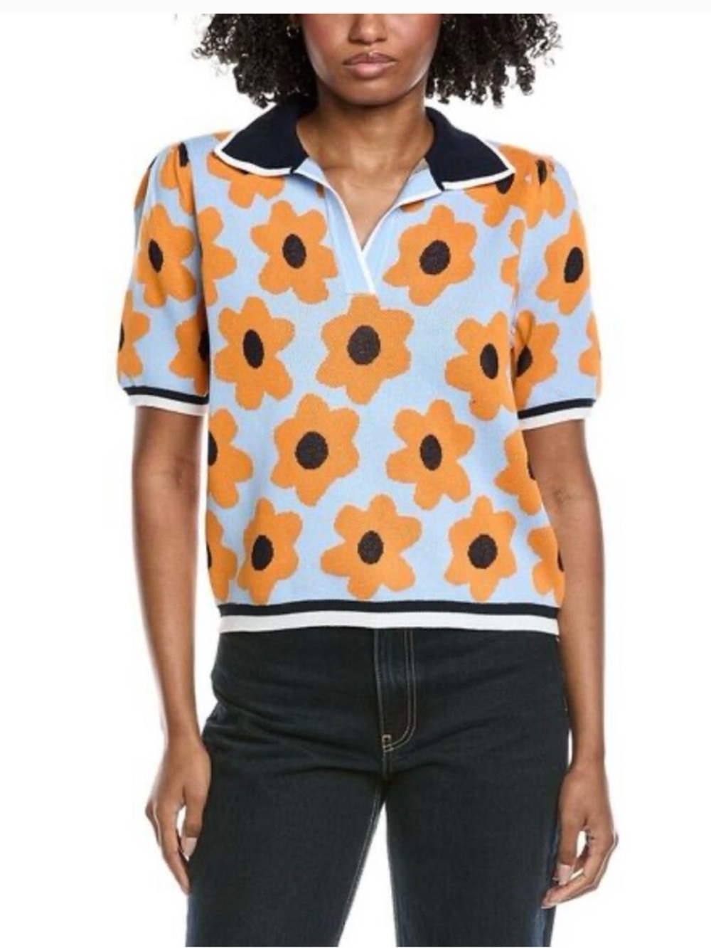 Nanette Lepore Blue & Yellow Floral Polo Top